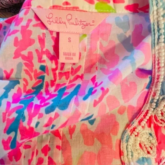 Lilly Pulitzer Let's Cha Cha Sarasota Tunic Length Pearl Beaded Shirt Small - Picture 7 of 9